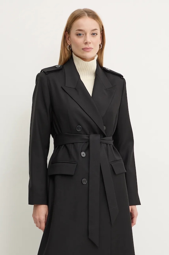 Trenčkot s prímesou vlny Ivy Oak IO111134 čierna