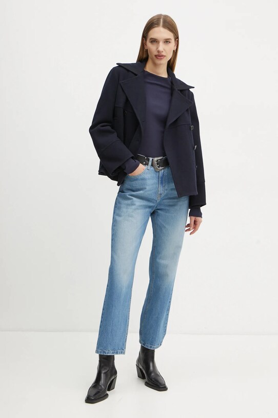 Μάλλινο παλτό The Kooples FMAN29001K σκούρο μπλε AW24