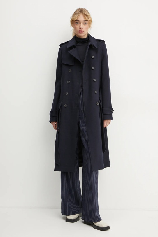 The Kooples płaszcz wełniany FTRE29003K granatowy AW24