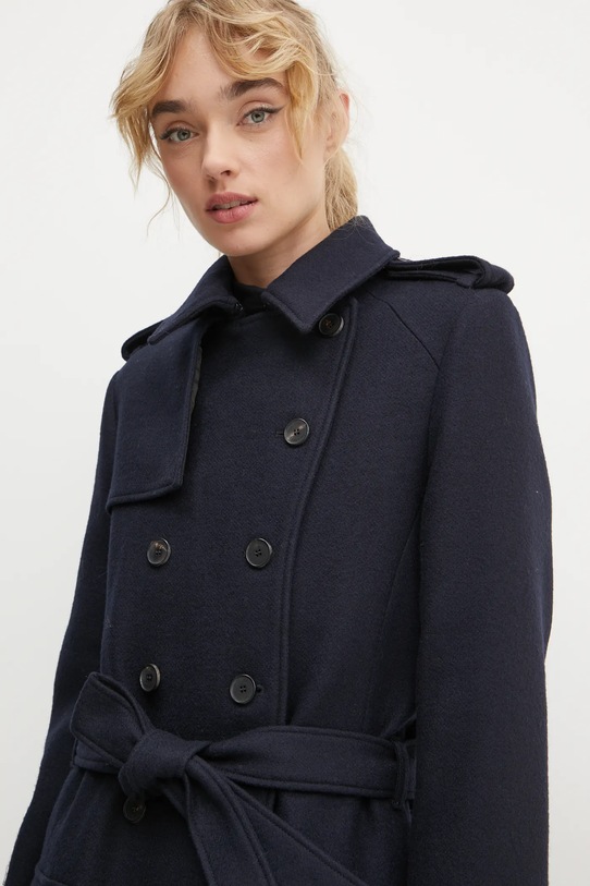 The Kooples płaszcz wełniany FTRE29003K granatowy