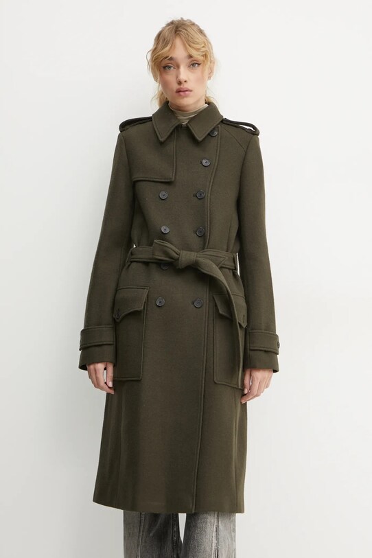 Вълнено палто The Kooples без качулка зелен FTRE29003K