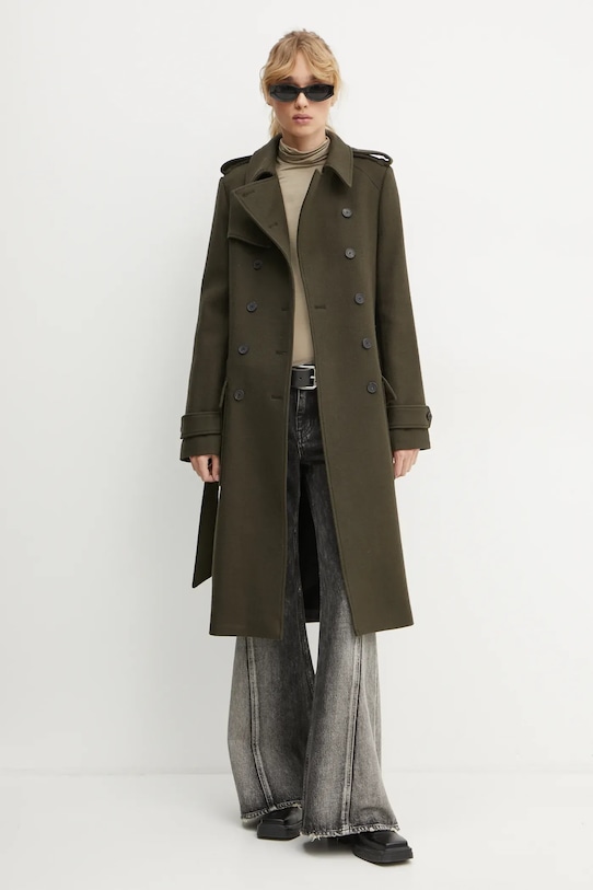 Вълнено палто The Kooples FTRE29003K зелен AW24