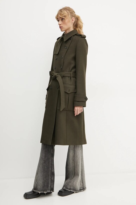 Вълнено палто The Kooples зелен FTRE29003K