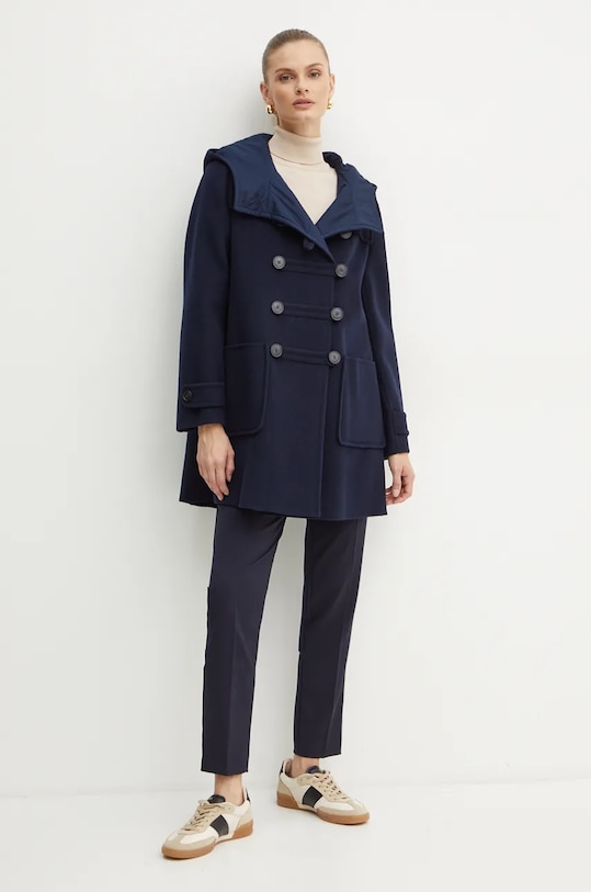 Μάλλινο παλτό Weekend Max Mara 2425016016600 σκούρο μπλε AW24