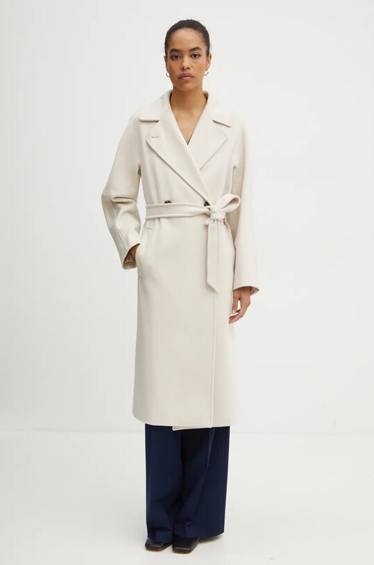 Weekend Max Mara płaszcz wełniany bez kaptura beżowy 2425016092600
