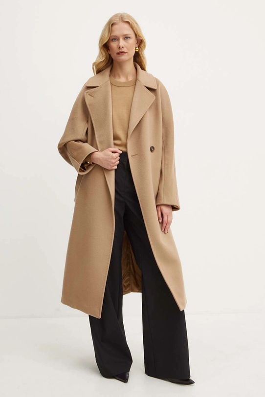 Шерстяное пальто Weekend Max Mara коричневый 2425016092600