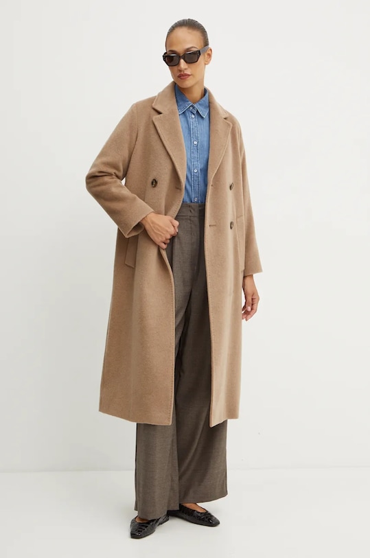 Μάλλινο παλτό Weekend Max Mara 2425016112600 καφέ AW24