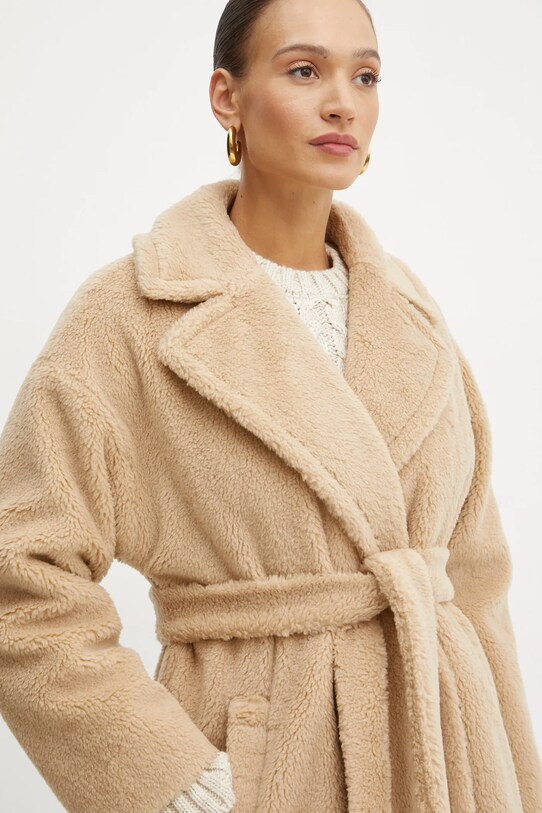 Weekend Max Mara płaszcz wełniany beżowy 2425016122600