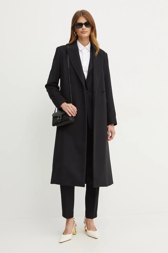 Patrizia Pepe palton de lana cu captuseala negru 2O0167.A171