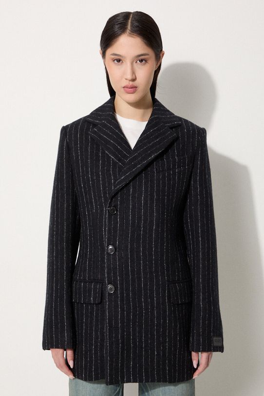 Vlnený kabát Kenzo Tennis Stripes Pea Coat bez kapucne čierna FE62MA2209GM.99