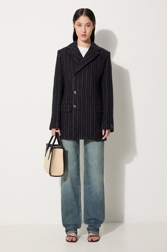 Vlnený kabát Kenzo Tennis Stripes Pea Coat FE62MA2209GM.99 čierna AW24