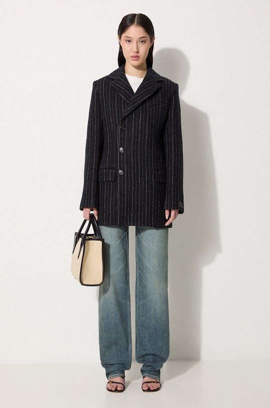Vlnený kabát Kenzo Tennis Stripes Pea Coat FE62MA2209GM.99 čierna AW24