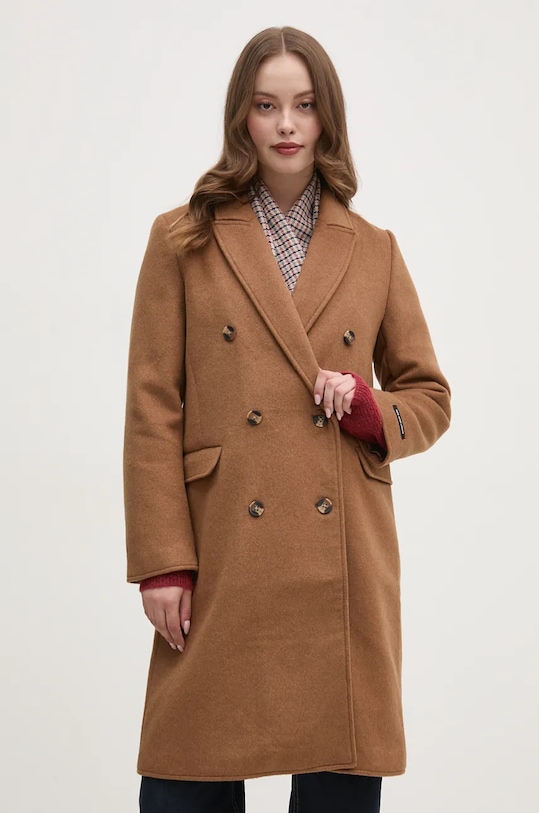 Μάλλινο παλτό Pepe Jeans BETH μαλλί καφέ PL402473