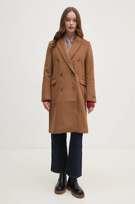Μάλλινο παλτό Pepe Jeans BETH PL402473 καφέ AW24