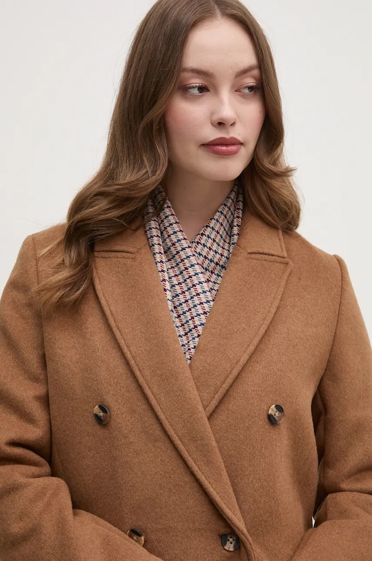 Μάλλινο παλτό Pepe Jeans BETH καφέ PL402473