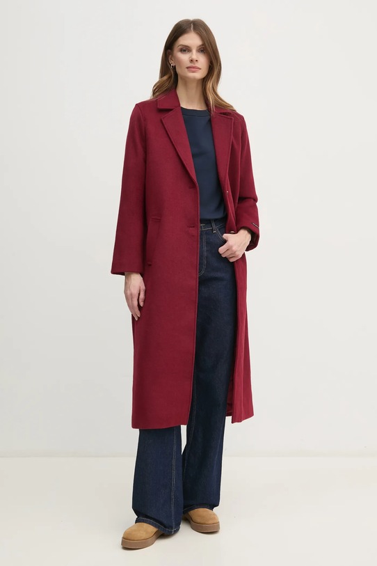 Vlněný kabát Pepe Jeans BRENDA PL402479 burgundské AW24