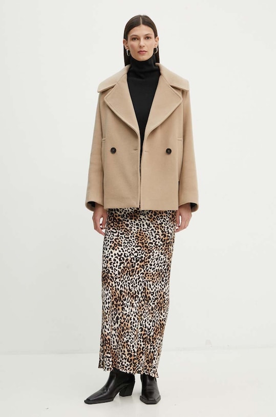 Вълнено палто IRO WP137HELIA бежов AW24