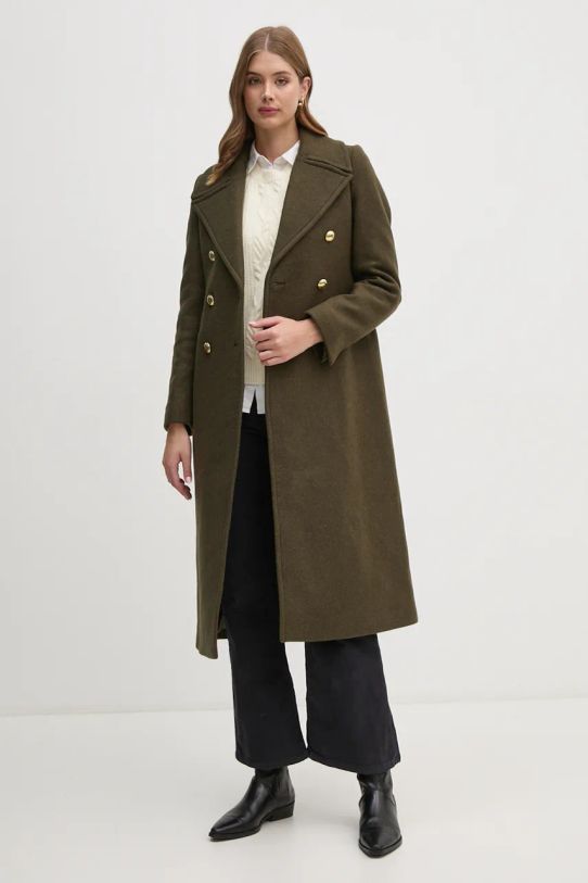 Vlněný kabát Barbour Reva Wool Military Coat LWO0234 zelená AW24