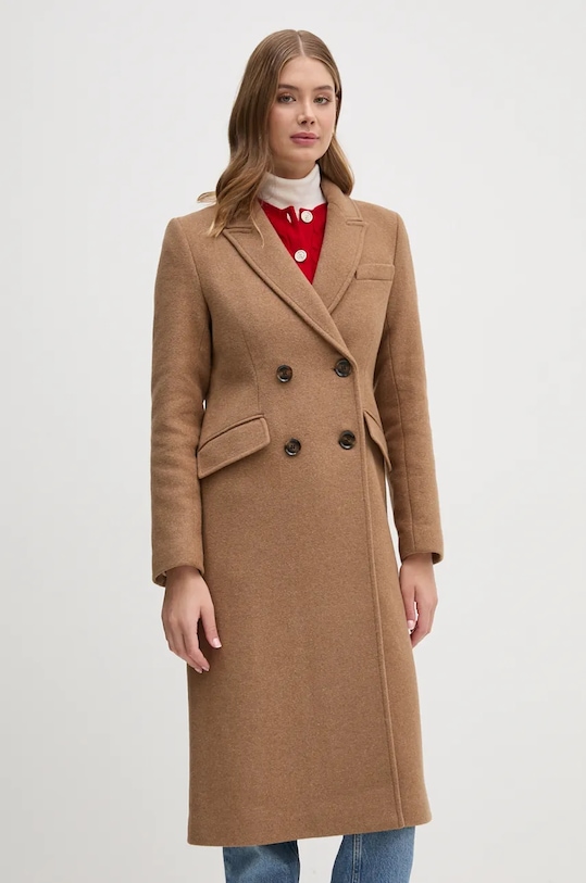 Barbour płaszcz wełniany Marylin Tailored Wool Coat bez kaptura brązowy LWO0236