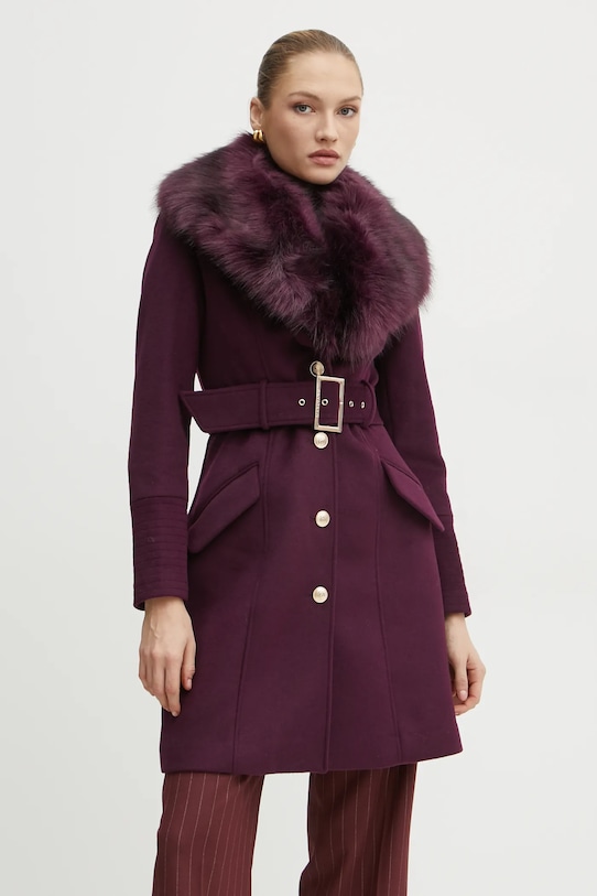 Μάλλινο παλτό Marciano by Guess LORETA μαλλί μωβ 4BGL04.1799Z