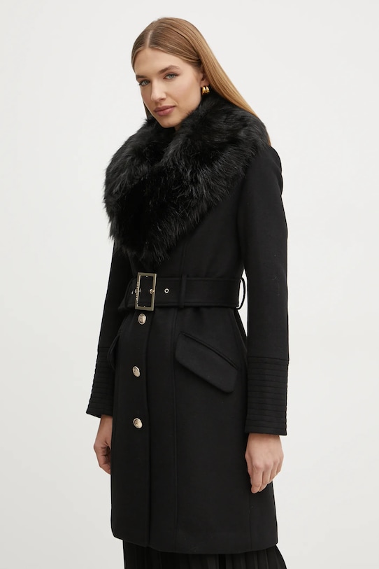 Vlnený kabát Marciano Guess LORETA s kapucňou čierna 4BGL04.1799Z