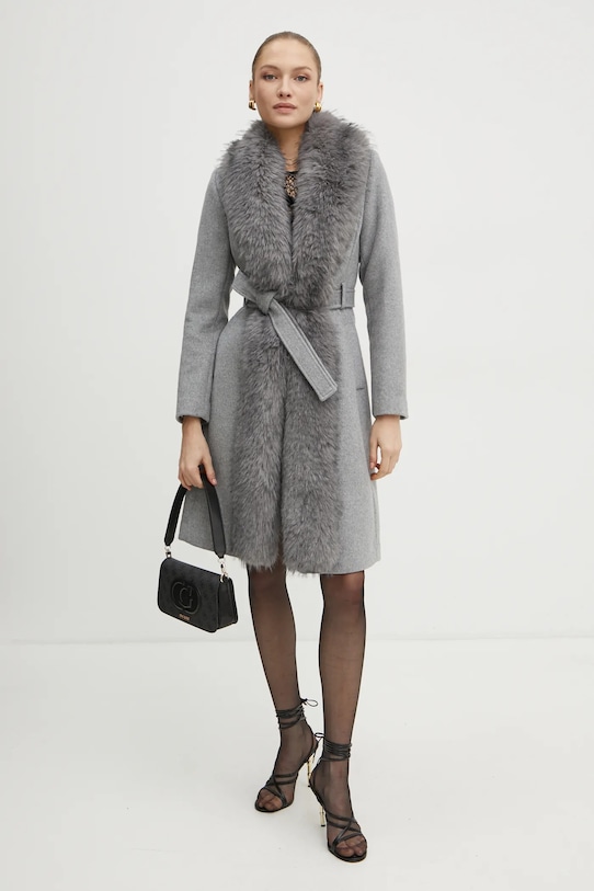 Vlnený kabát Marciano Guess VALERIE bez kapucne sivá 4BGL09.9957Z