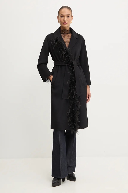 Vlněný kabát Twinset nezateplené černá 242TP2065