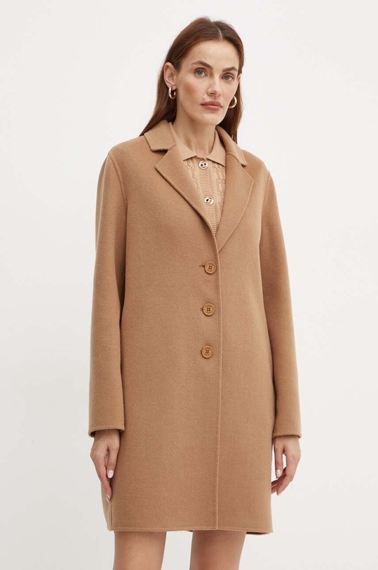 Μάλλινο παλτό Twinset μαλλί καφέ 242TP2062