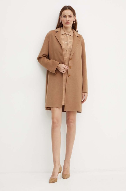 Μάλλινο παλτό Twinset 242TP2062 καφέ AW24