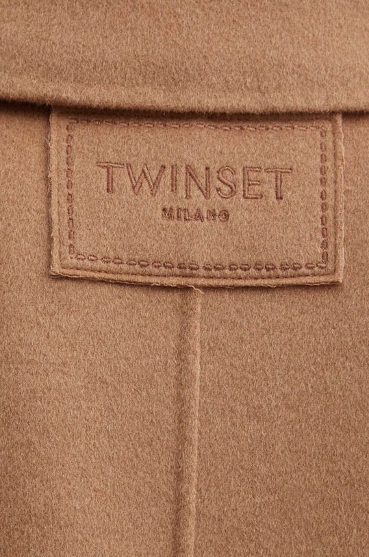 Μάλλινο παλτό Twinset 242TP2062 καφέ