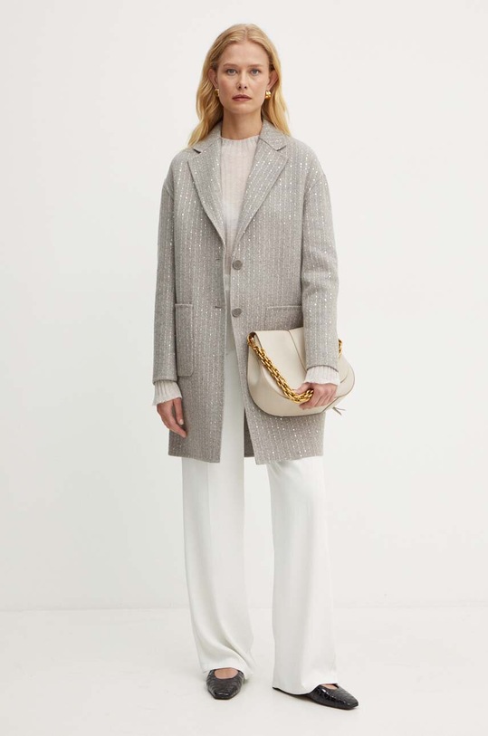 Μάλλινο παλτό Twinset 242TP2050 γκρί AW24