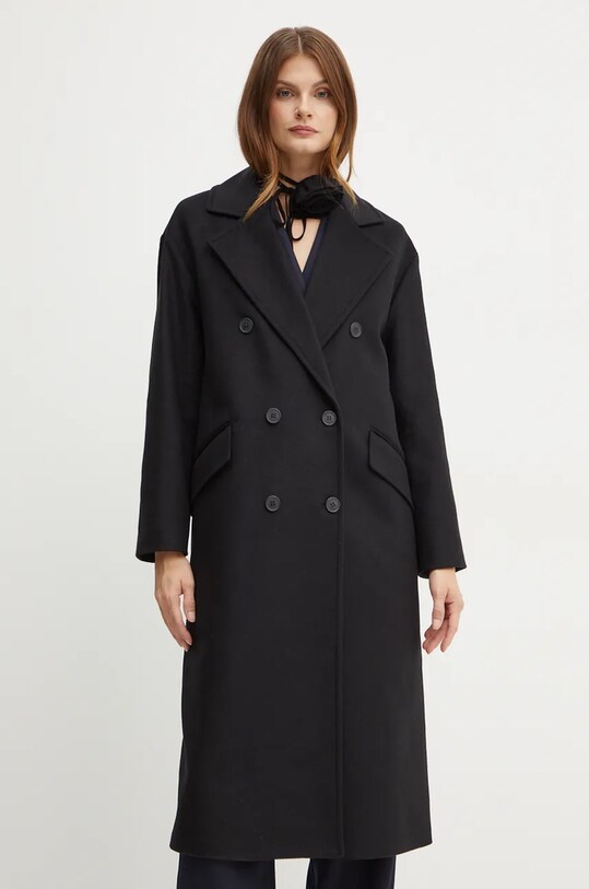 Twinset palton de lana cu captuseala negru 242TT2203