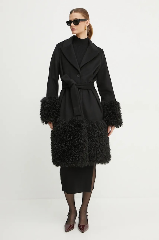 Вовняне пальто Twinset з підкладкою чорний 242TT2400