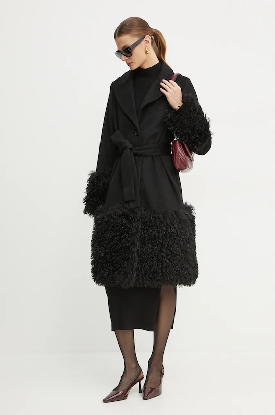 Вовняне пальто Twinset 242TT2400 чорний AW24