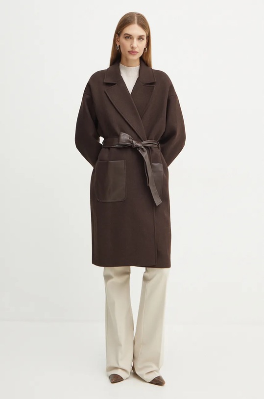 Twinset palton de lana cu captuseala maro 242TF2131
