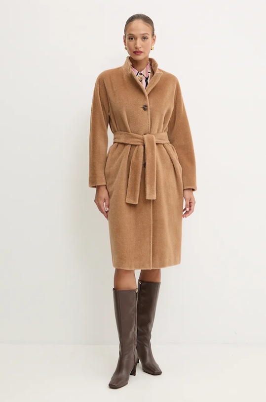 Μάλλινο παλτό Marella μαλλί καφέ 2423016112200