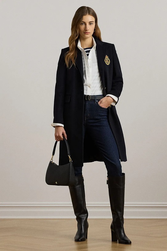 Vlnený kabát Lauren Ralph Lauren 297958509 tmavomodrá