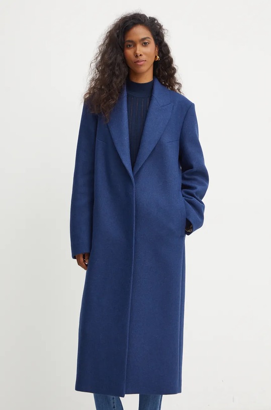 BOSS płaszcz wełniany bez kaptura niebieski 50524472