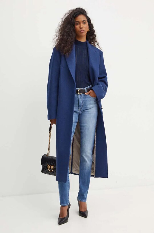 Шерстяное пальто BOSS 50524472 голубой AW24
