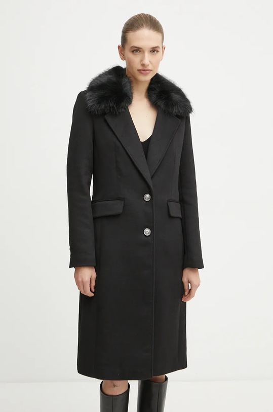 Παλτό από μείγμα μαλλιού Guess NANCY με μείγμα μαλλιού μαύρο W4BL32.WGJG2