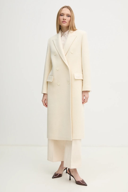 Lacoste płaszcz wełniany bez kaptura beżowy BF3527