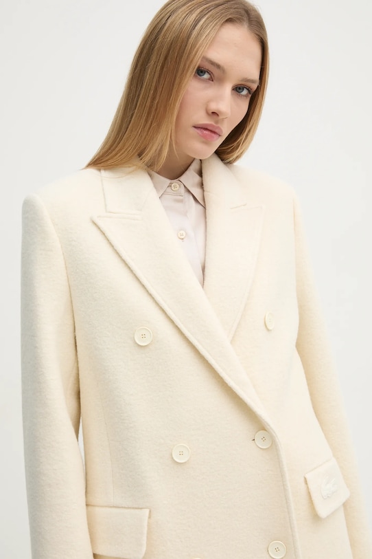 Lacoste płaszcz wełniany BF3527 beżowy AW24