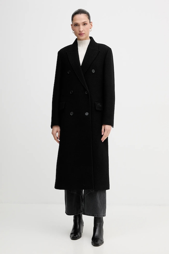 Μάλλινο παλτό Lacoste μαλλί μαύρο BF3527
