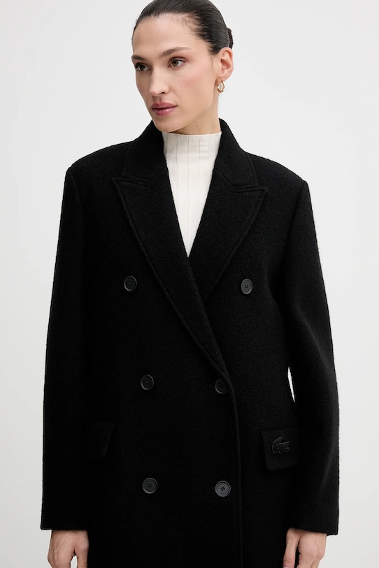 Μάλλινο παλτό Lacoste μαύρο BF3527