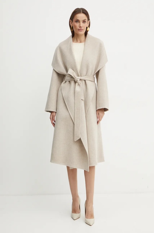 Μάλλινο παλτό Ivy Oak IO111048 μπεζ AW24