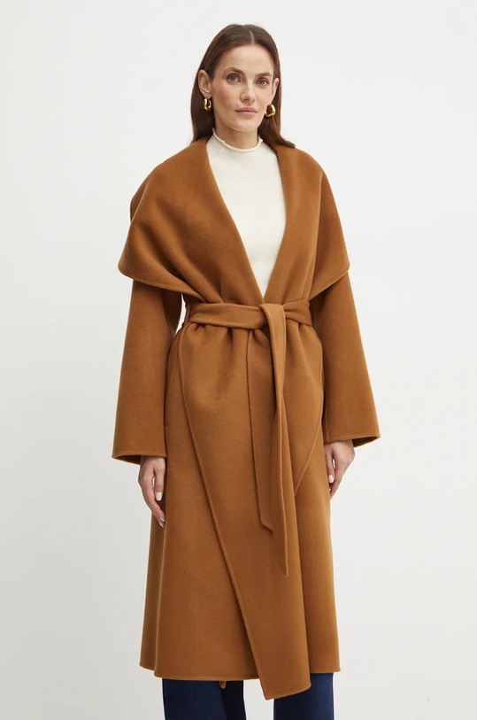 Μάλλινο παλτό Ivy Oak μαλλί καφέ IO111048