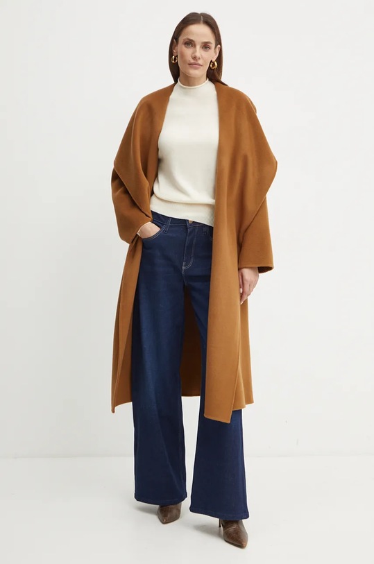 Μάλλινο παλτό Ivy Oak IO111048 καφέ AW24