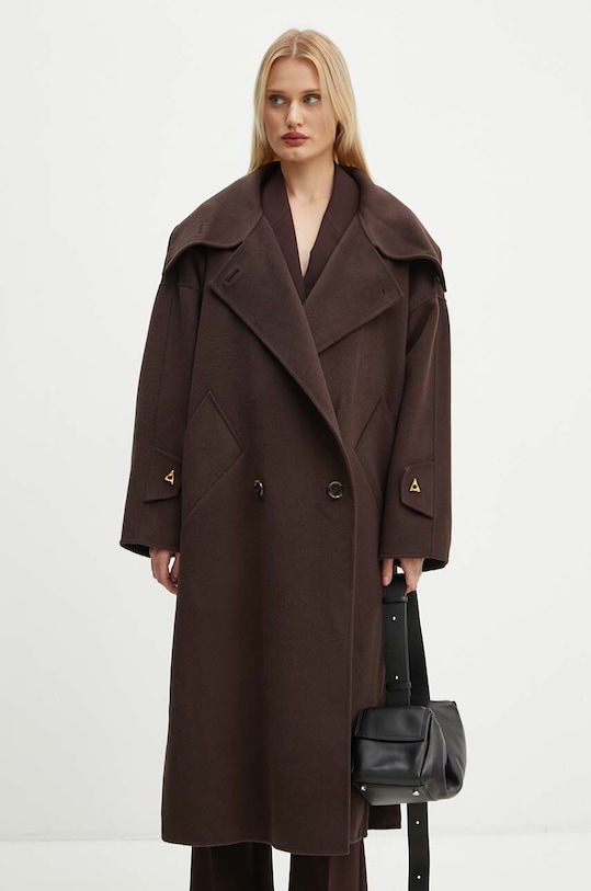 Vlněný kabát AERON PFCO115453 hnědá AW24