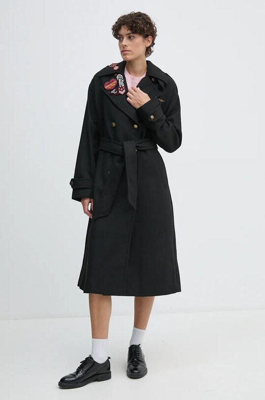 Пальто з домішкою вовни Aeronautica Militare з підкладкою чорний AB2971DCT3403
