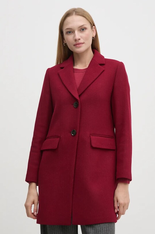 Sisley płaszcz wełniany bez kaptura bordowy 2JJYLN04N